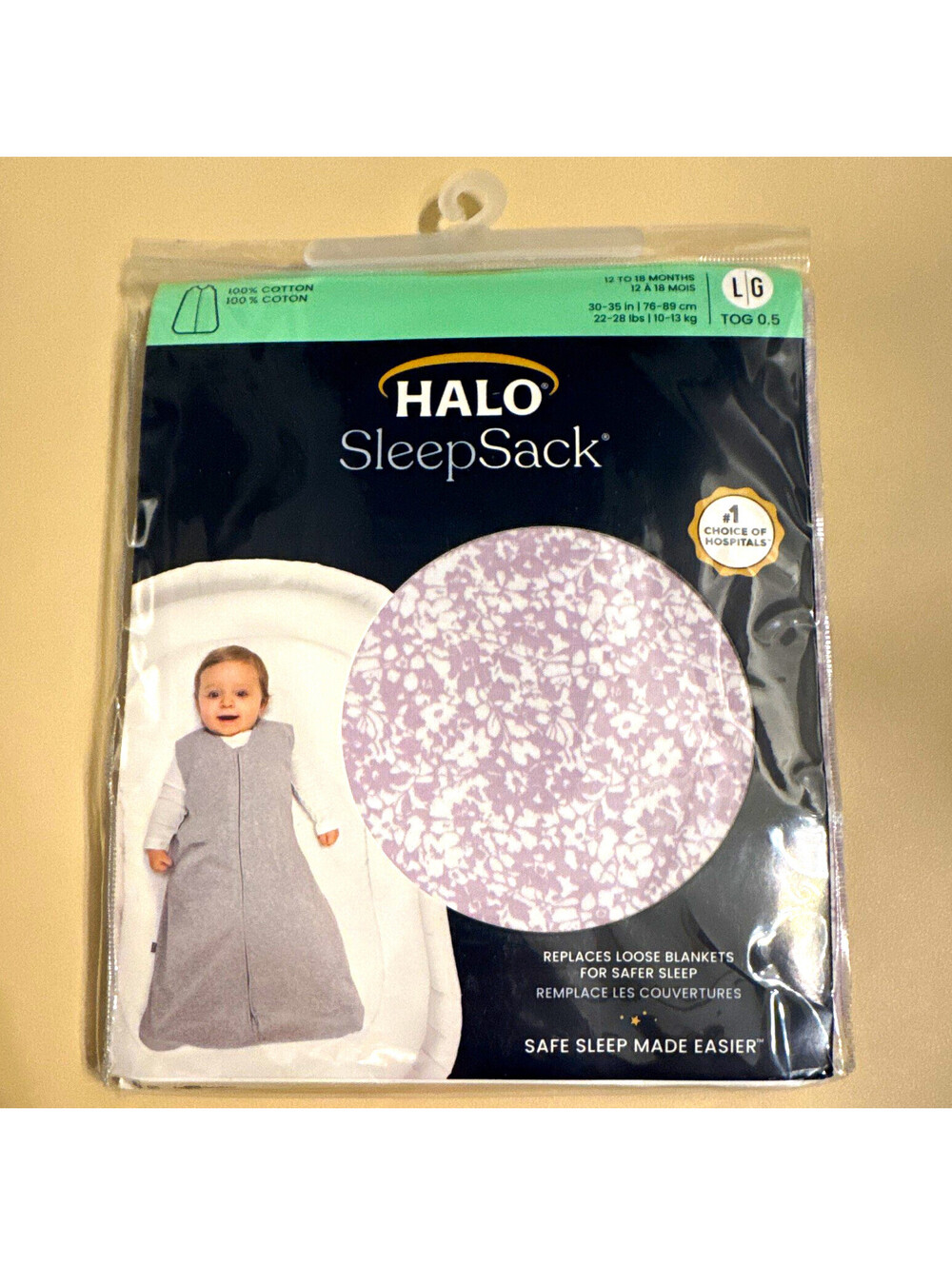 HALO SleepSack Wearable Blanket 12-18 Months Purple/White Floral Cotton Crib